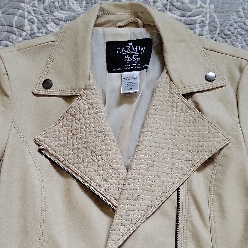 Carmin Cream Faux Leather Jacket Sz S - Picture 9 of 11